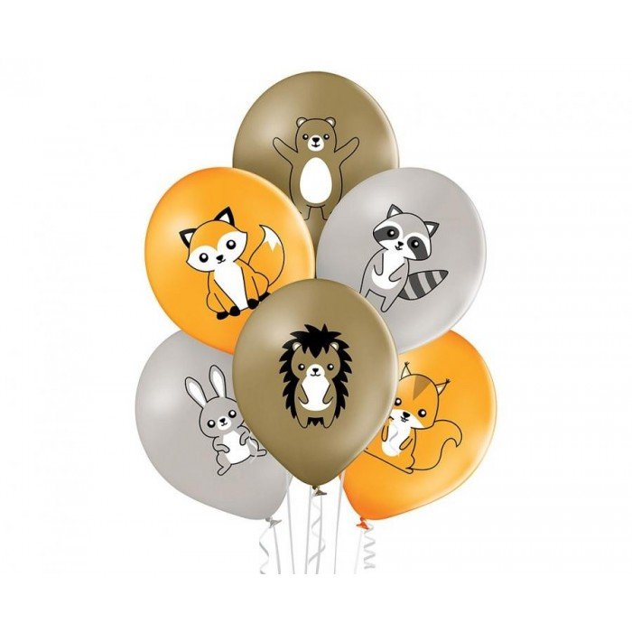 Forest Animals, Állatos léggömb, lufi 6 db-os 12 inch (30cm)