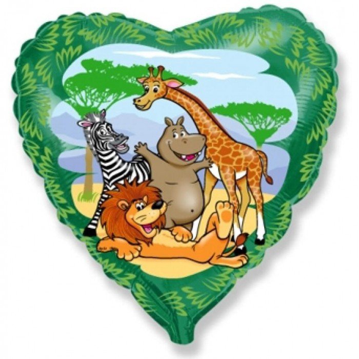 Jungle Animals, Állatos fólia lufi 46 cm (WP)