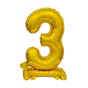 Gold, Arany mini 3-as szám fólia lufi talppal 38 cm Gold, Arany mini 3-as szám fólia lufi talppal 38 cm