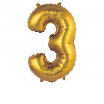 Gold Matt, Arany 3-as mini szám fólia lufi 35 cm