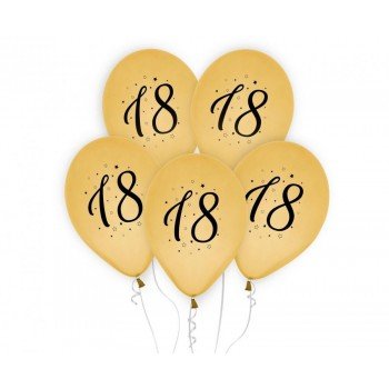 Happy Birthday Gold, Arany 18 léggömb, lufi 5 db-os 12 inch (30cm) Happy Birthday Gold, Arany 18 léggömb, lufi 5 db-os 12 inch (30cm)