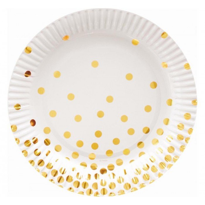 Gold Dots, Arany pöttyös papírtányér 6 db-os 18 cm