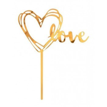 Gold Love, Arany Szív torta dekoráció 13 cm Gold Love, Arany Szív torta dekoráció 13 cm