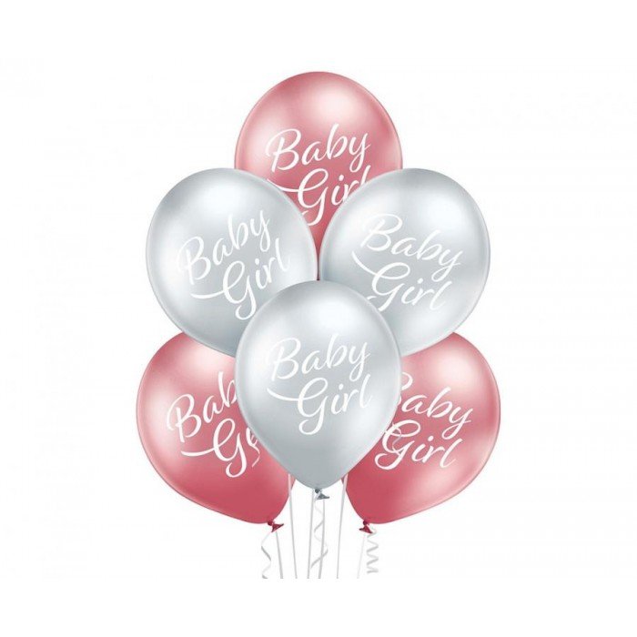 Baby Girl Glossy léggömb, lufi 6 db-os 12 inch (30cm)