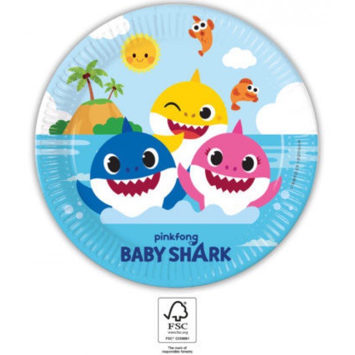 Baby Shark papírtányér 8 db-os 23 cm FSC