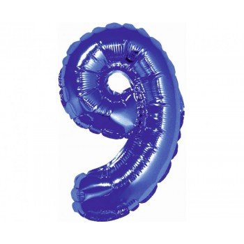 Blue, Kék 9-es mini szám fólia lufi 35 cm Blue, Kék 9-es mini szám fólia lufi 35 cm