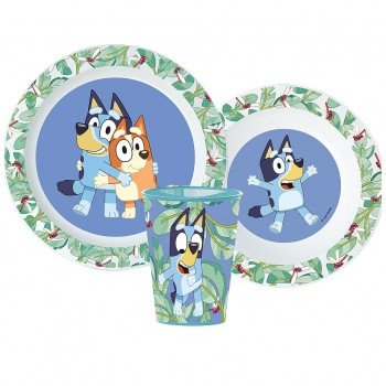 Bluey Leaves étkészlet, micro műanyag szett pohárral 260 ml Bluey Leaves étkészlet, micro műanyag szett pohárral 260 ml