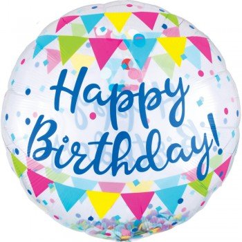 Confetti Happy Birthday Gömb Fólia lufi Confetti Happy Birthday Gömb Fólia lufi
