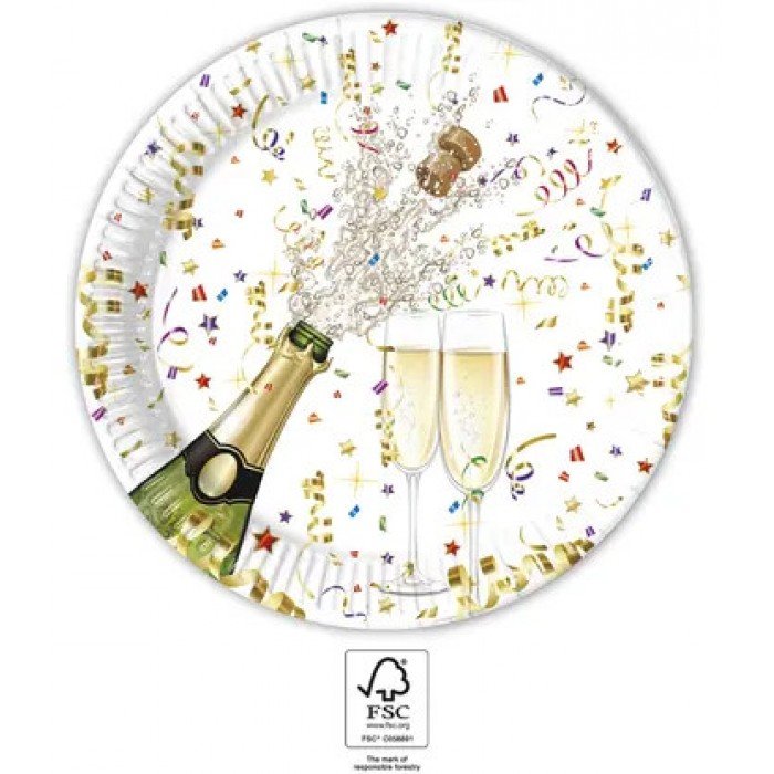 Sparkling Celebration, Csillogó ünneplés papírtányér 8 db-os 23 cm FSC