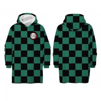 Demon Slayer Green belebújós bélelt sherpa polár takaró, poncsó Demon Slayer Green belebújós bélelt sherpa polár takaró, poncsó