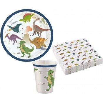Happy Dinosaur, Dinoszaurusz party szett 36 db-os 18 cm-es tányérral Happy Dinosaur, Dinoszaurusz party szett 36 db-os 18 cm-es tányérral