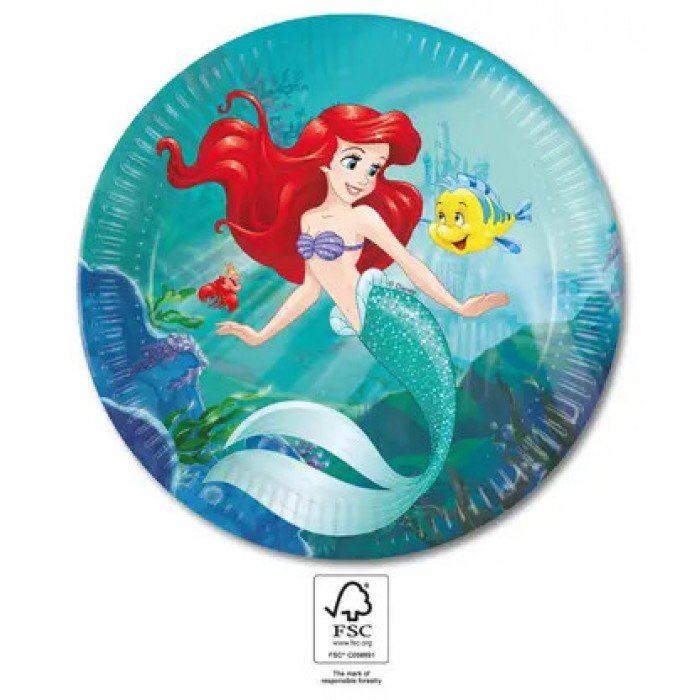 Disney Hercegnők, Ariel papírtányér 8 db-os 23 cm FSC