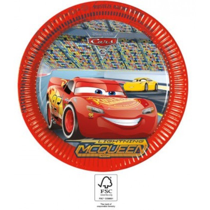 Disney Cars 3, Verdák papírtányér 8 db-os 23 cm FSC