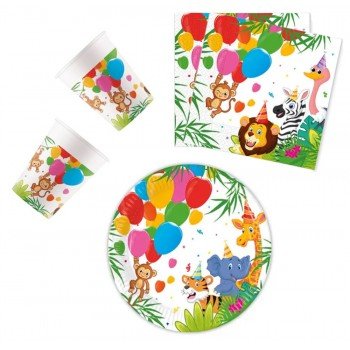 Jungle Balloons, Dzsungel party szett 36 db-os 20 cm-es tányérral Jungle Balloons, Dzsungel party szett 36 db-os 20 cm-es tányérral