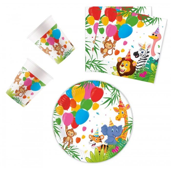 Jungle Balloons, Dzsungel party szett 36 db-os 20 cm-es tányérral