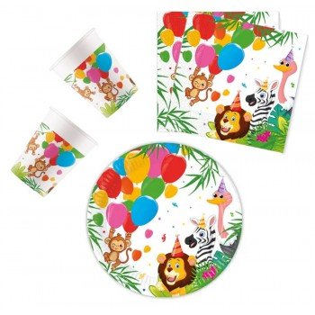 Jungle Balloons, Dzsungel party szett 36 db-os 23 cm-es tányérral Jungle Balloons, Dzsungel party szett 36 db-os 23 cm-es tányérral