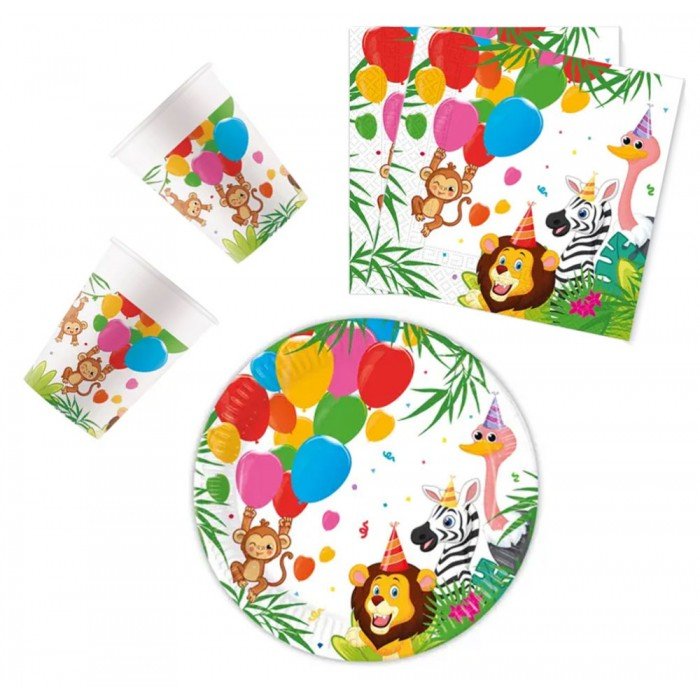 Jungle Balloons, Dzsungel party szett 36 db-os 23 cm-es tányérral