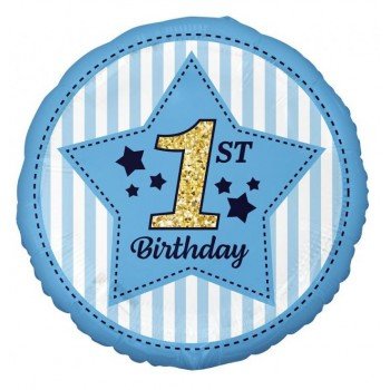 1st Birthday Blue, Első születésnap fólia lufi 36 cm 1st Birthday Blue, Első születésnap fólia lufi 36 cm