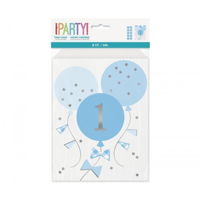 Blue 1st Birthday Party bags, Papírzacskó 8 db-os