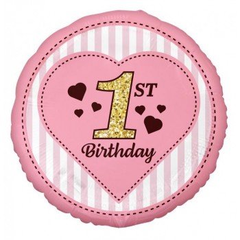 1st Birthday Pink, Első születésnap fólia lufi 36 cm 1st Birthday Pink, Első születésnap fólia lufi 36 cm