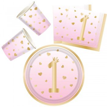 Pink Ombre, Első születésnap party szett 32 db-os 23 cm-es tányérral Pink Ombre, Első születésnap party szett 32 db-os 23 cm-es tányérral