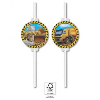 Construction, Építkezés papír szívószál, 4 db-os szett FSC