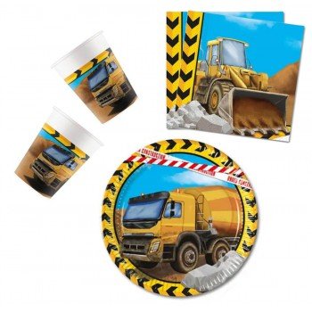 Construction, Építkezés party szett 36 db-os 20 cm-es tányérral