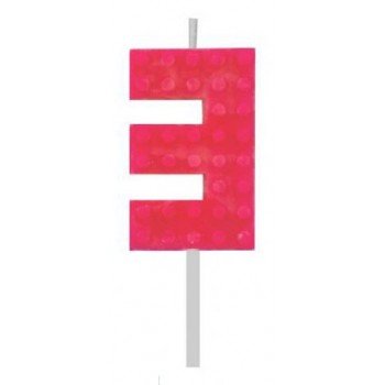 Building Blocks Red, Építőkocka tortagyertya, számgyertya 3-as