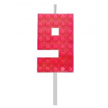 Building Blocks Red, Építőkocka tortagyertya, számgyertya 9-es