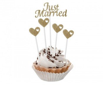 Just Married Gold torta dekoráció 5 db-os Just Married Gold torta dekoráció 5 db-os