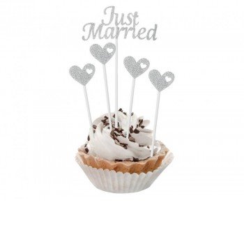 Just Married Silver torta dekoráció 5 db-os Just Married Silver torta dekoráció 5 db-os