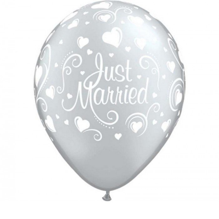 Metallic Just Married Hearts léggömb, lufi 6 db-os 11 inch (28cm)