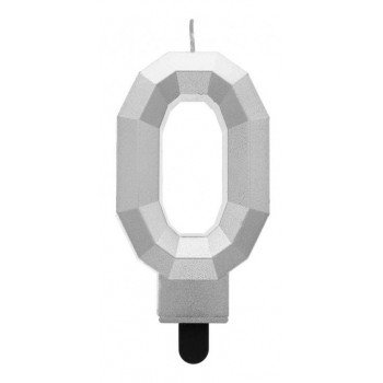 Diamond Silver Metallic, Ezüst számgyertya, tortagyertya 0-ás