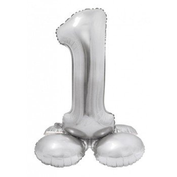 Silver, Ezüst 1-es szám fólia lufi talppal 72 cm Silver, Ezüst 1-es szám fólia lufi talppal 72 cm