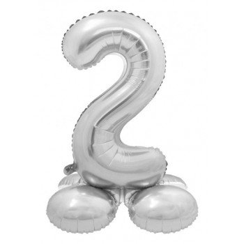 Silver, Ezüst 2-es szám fólia lufi talppal 72 cm Silver, Ezüst 2-es szám fólia lufi talppal 72 cm