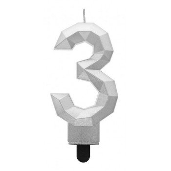 Diamond Silver Metallic, Ezüst számgyertya, tortagyertya 3-as