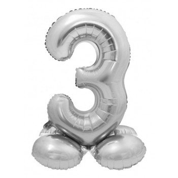 Silver, Ezüst 3-as szám fólia lufi talppal 72 cm Silver, Ezüst 3-as szám fólia lufi talppal 72 cm