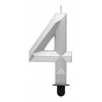 Diamond Silver Metallic, Ezüst számgyertya, tortagyertya 4-es