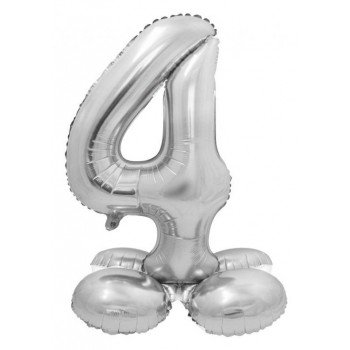 Silver, Ezüst 4-es szám fólia lufi talppal 72 cm Silver, Ezüst 4-es szám fólia lufi talppal 72 cm