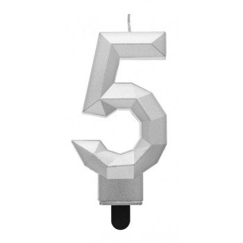 Diamond Silver Metallic, Ezüst számgyertya, tortagyertya 5-ös