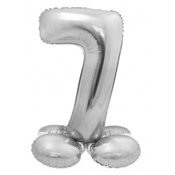 Silver, Ezüst 7-es szám fólia lufi talppal 72 cm Silver, Ezüst 7-es szám fólia lufi talppal 72 cm