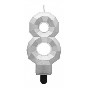 Diamond Silver Metallic, Ezüst számgyertya, tortagyertya 8-as