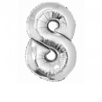 Ezüst 8-as Silver szám fólia lufi 76 cm