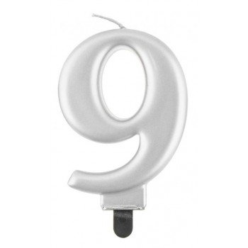 Silver Metallic, Ezüst számgyertya, tortagyertya 9-es