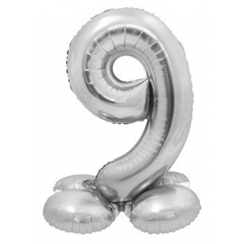 Silver, Ezüst 9-es szám fólia lufi talppal 72 cm Silver, Ezüst 9-es szám fólia lufi talppal 72 cm