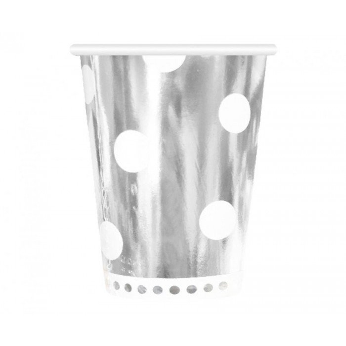 B&C Polka Dots Silver, Ezüst papír pohár 6 db-os 266 ml