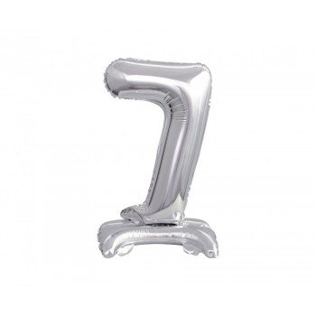 Silver, Ezüst mini 7-es szám fólia lufi talppal 38 cm Silver, Ezüst mini 7-es szám fólia lufi talppal 38 cm