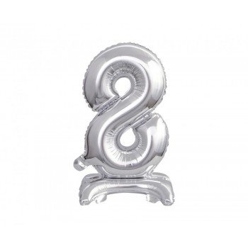 Silver, Ezüst mini 8-as szám fólia lufi talppal 38 cm Silver, Ezüst mini 8-as szám fólia lufi talppal 38 cm