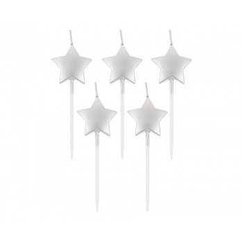 Metallic Silver Star, Ezüst csillag tortagyertya, gyertya szett 5 db-os