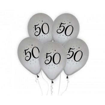 Happy Birthday Silver, Ezüst 50 léggömb, lufi 5 db-os 12 inch (30cm) Happy Birthday Silver, Ezüst 50 léggömb, lufi 5 db-os 12 inch (30cm)